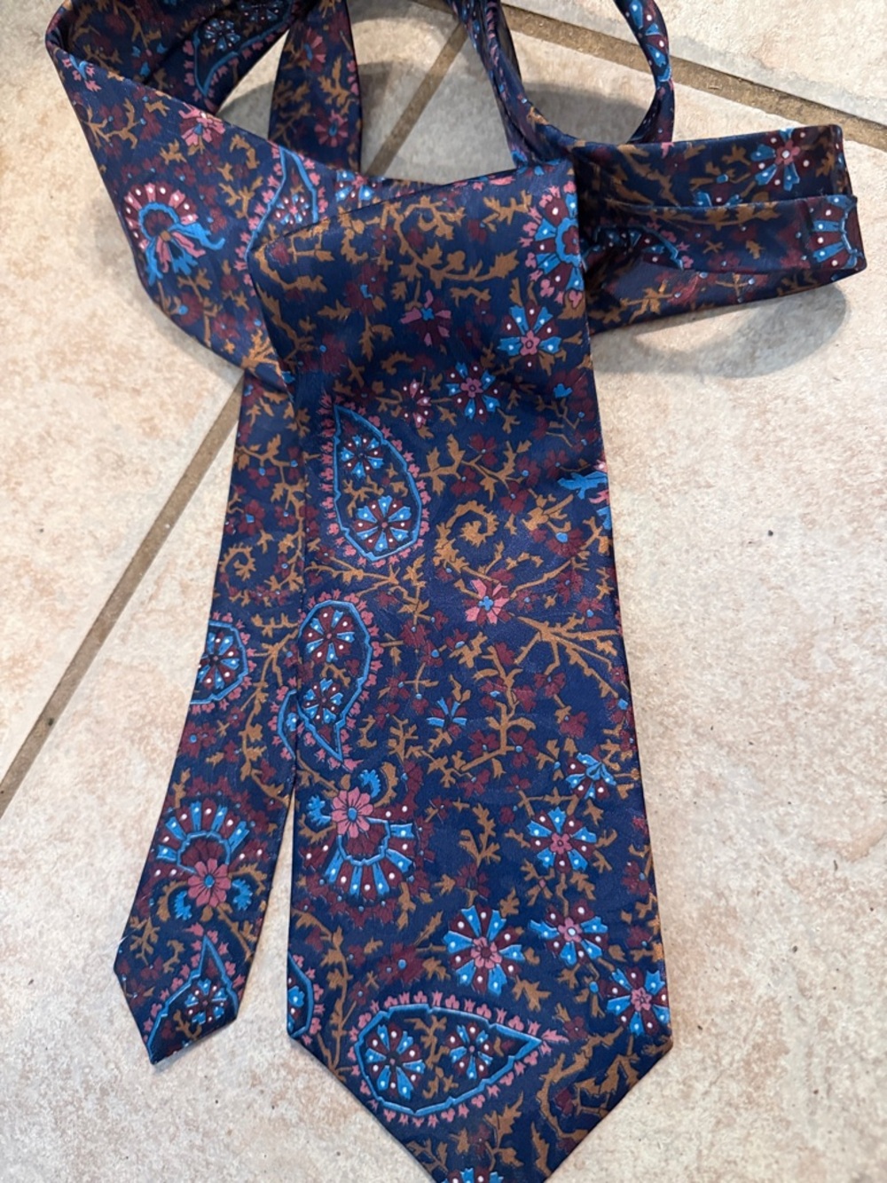 Manhattan Navy Paisley Floral Silk Tie - Blue & Brown